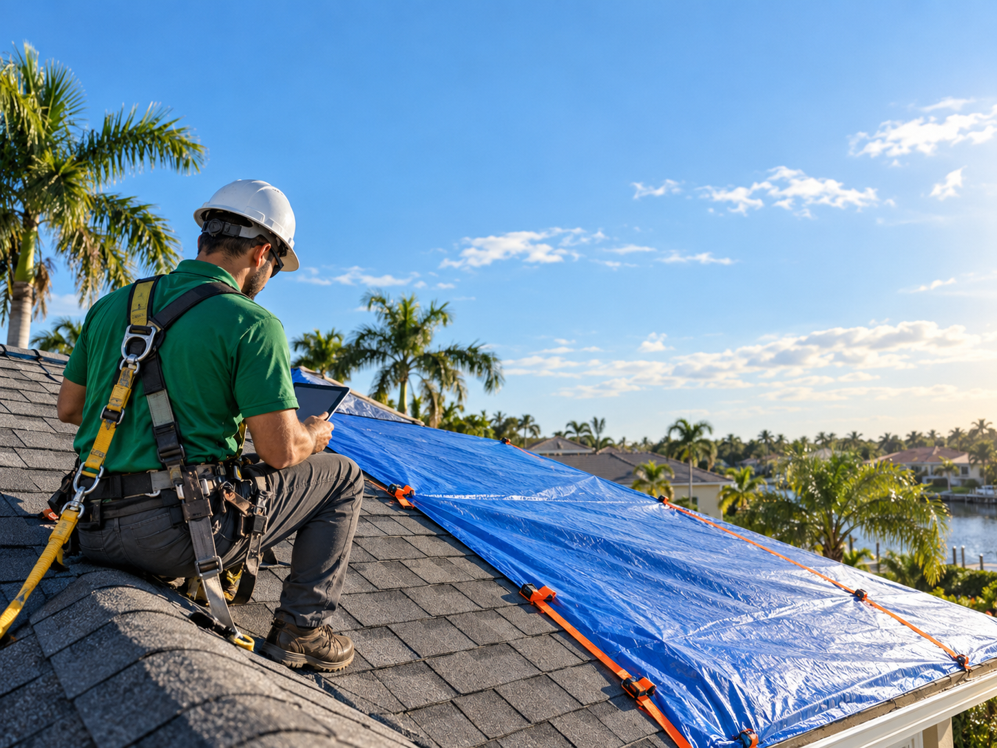 Post-hurricane roof damage on a Florida home